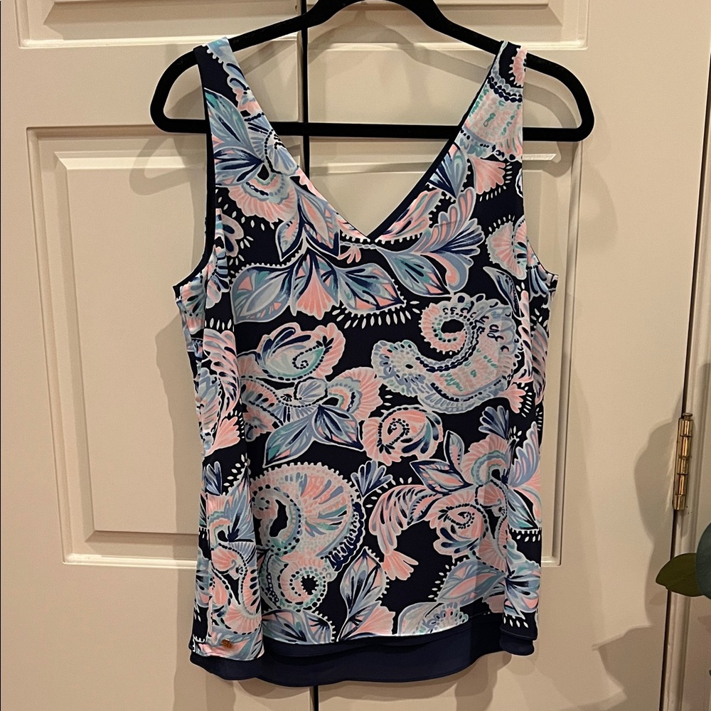 Reversible Lilly Pulitzer Paisley Floral Tank Top - Navy and Pink - Picture 3 of 4